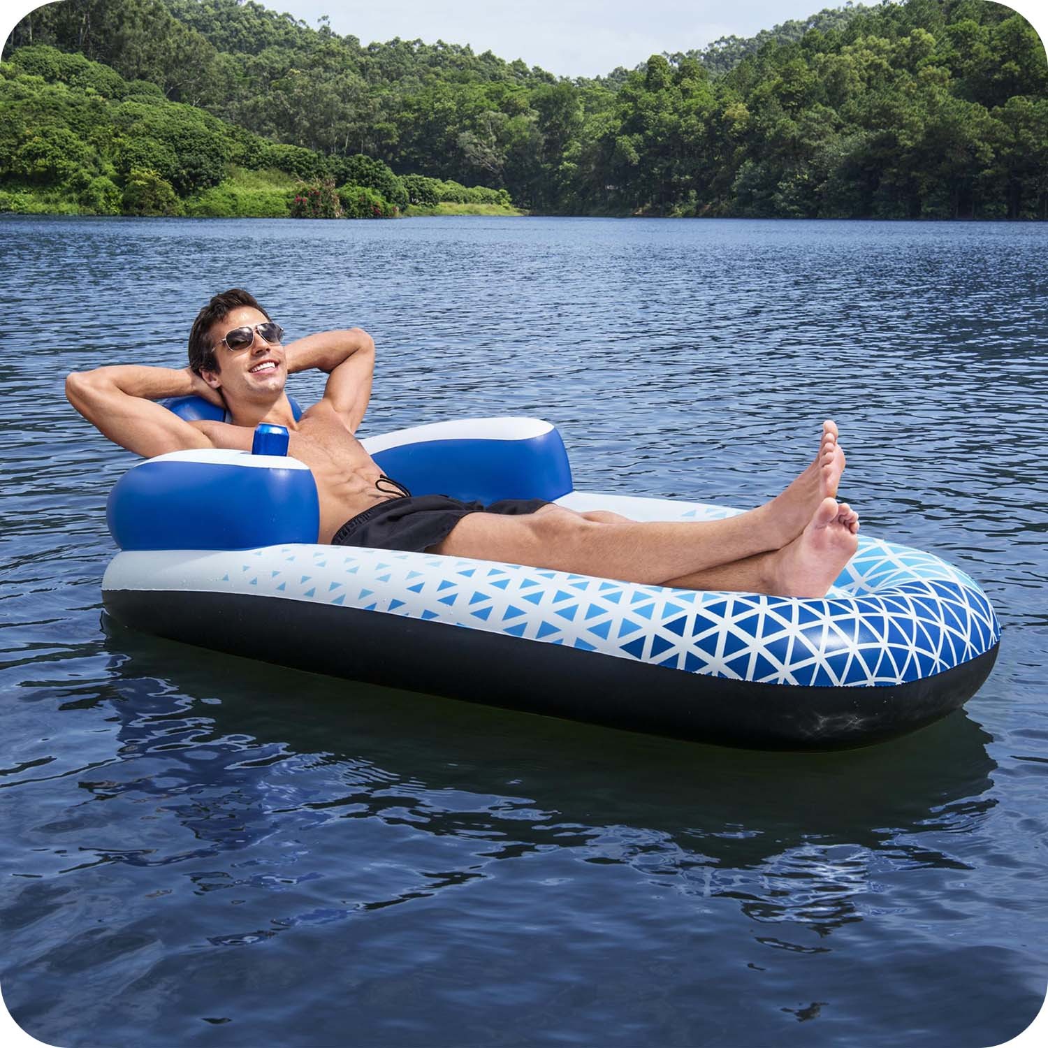 Bestway Indigo Wave 43533 Inflatable Lounge Mattress with Backrest, 191x107 cm