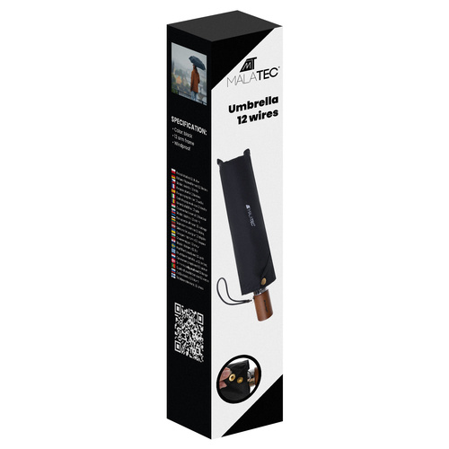 Malatec Automatic Folding Umbrella, 12 Ribs, Black
