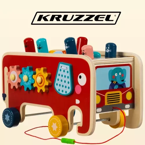 Деревянный слон-стучалка Kruzzel 4-в-1 с развивающими играми