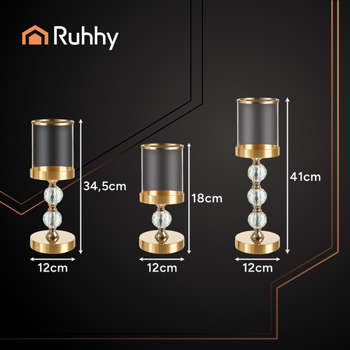 Ruhhy 00026487 Gold Candle Holder Set (3 pcs)