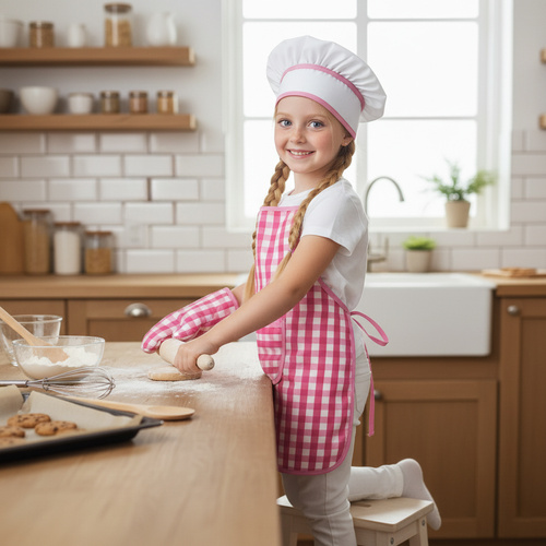 Kids Chef Set with Apron and Hat for Cooking and Baking 26646, Pink (2)