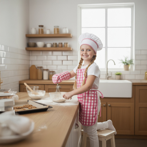 Kids Chef Set with Apron and Hat for Cooking and Baking 26646, Pink (3)