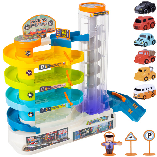 Iso Trade 00026606 5-Level Toy Car Parking Garage with Elevator & 6 Cars