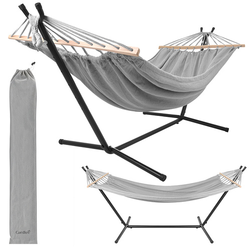 Double Garden Hammock with Stand 200x150cm Gardlov 27293, grey