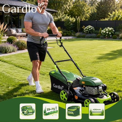 Self-Propelled Petrol Lawnmower Gardlov DriveX 149cc 40.6cm, black green (3)