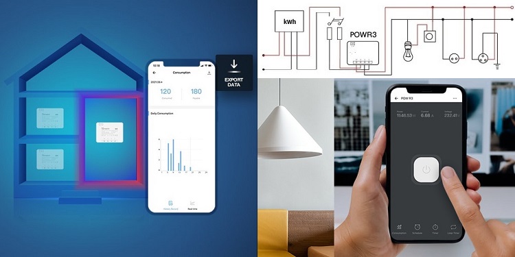 Умный Wi-Fi переключатель Sonoff POWR3 со счетчиком электроэнергии, 1...