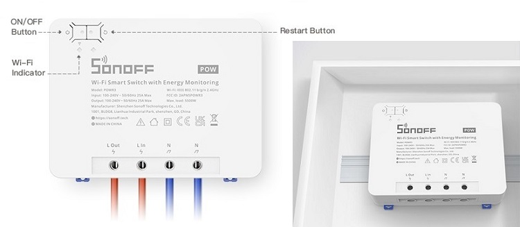 Умный Wi-Fi переключатель Sonoff POWR3 со счетчиком электроэнергии, 1...