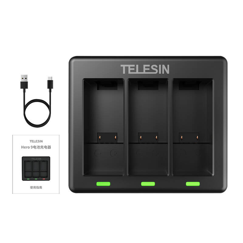 Telesin 3-Slot Charger for GoPro Hero 12 / 11 / 10 / 9, Black