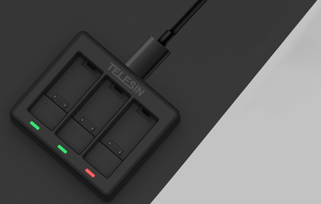 Telesin 3-Slot Charger for GoPro Hero 12 / 11 / 10 / 9, Black
