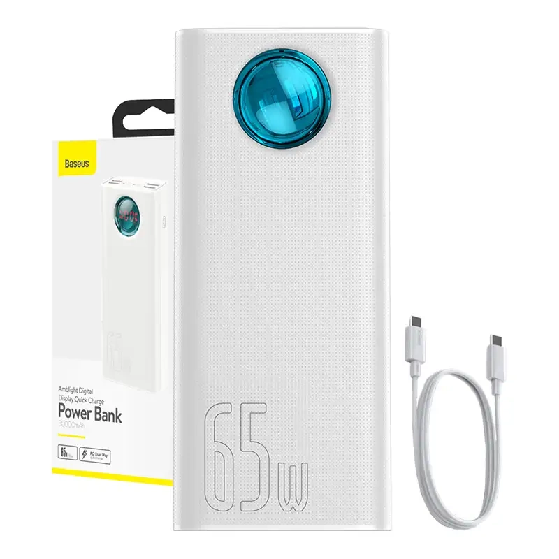 Baseus Amblight ārējais akumulators 30000mAh 65W, balts