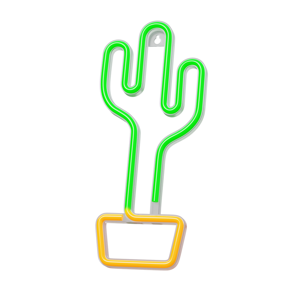 Cactus LED Neon Sign Wall Decor Light by Forever Light, USB & Battery Powered, Orange/Green