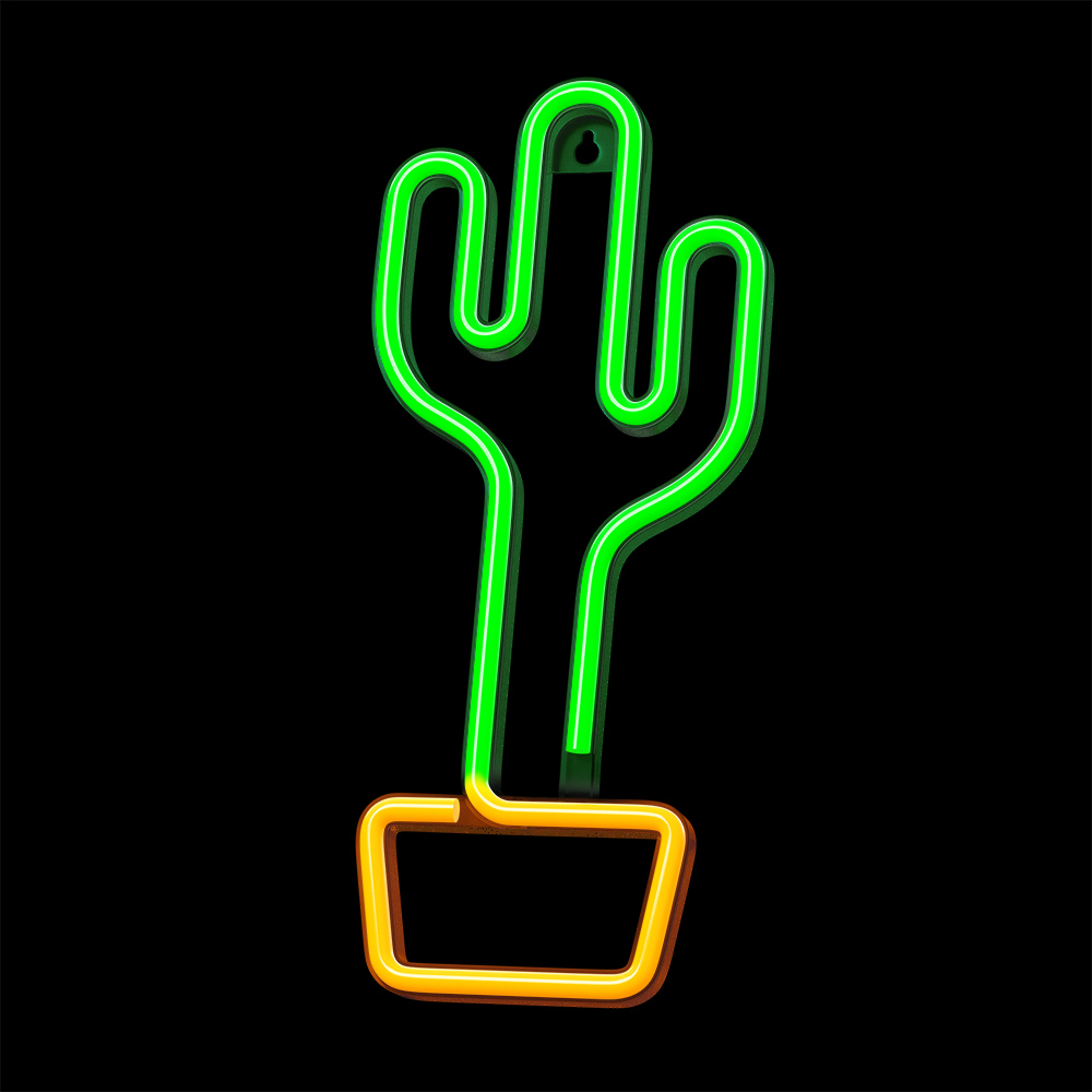Cactus LED Neon Sign Wall Decor Light by Forever Light, USB & Battery Powered, Orange/Green