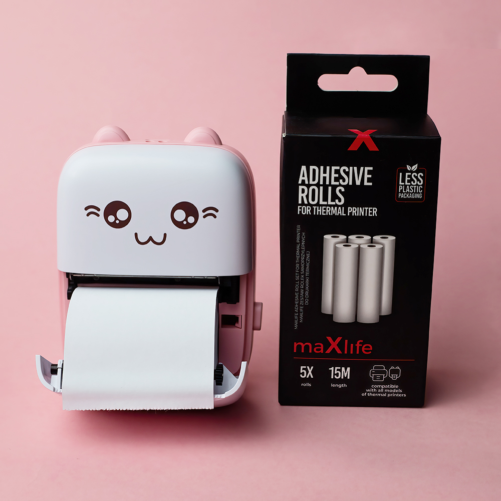 Mini Thermal Sticker Printer Maxlife BT MXTP-100 for Photos & Notes, Pink