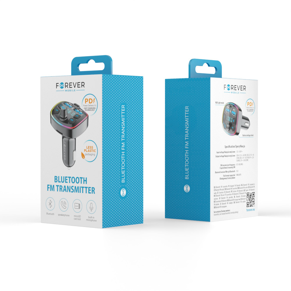 Bluetooth FM Transmitter for Car, Forever TR-360 with 20W USB-C Fast Charging, black (1)