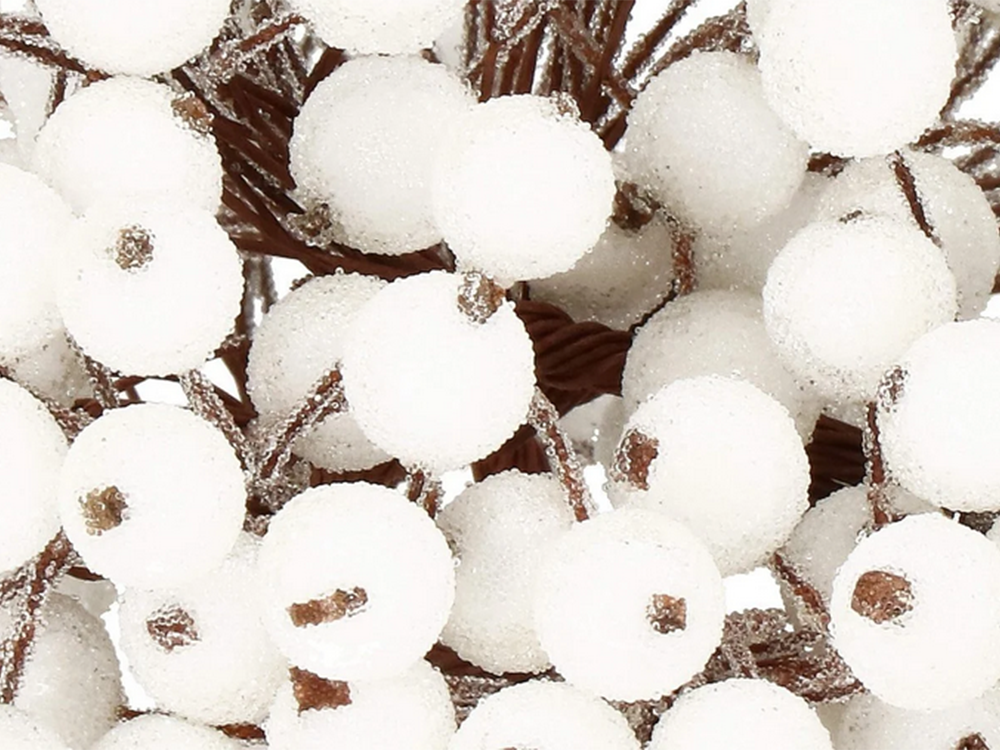 Frosted White Rowan Berries for Christmas Decoration, 5 pcs