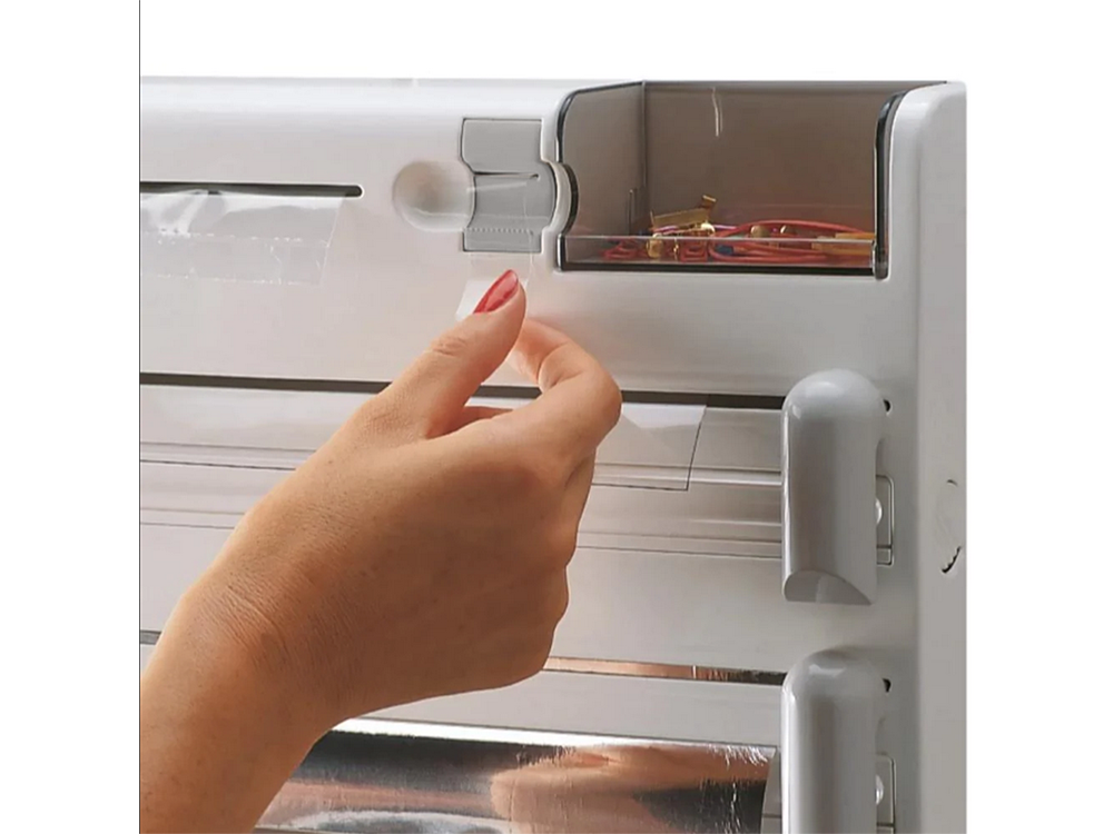 Wall-Mount 5-in-1 Kitchen Paper Towel Holder Plastic Wrap Foil Dispenser Cutter