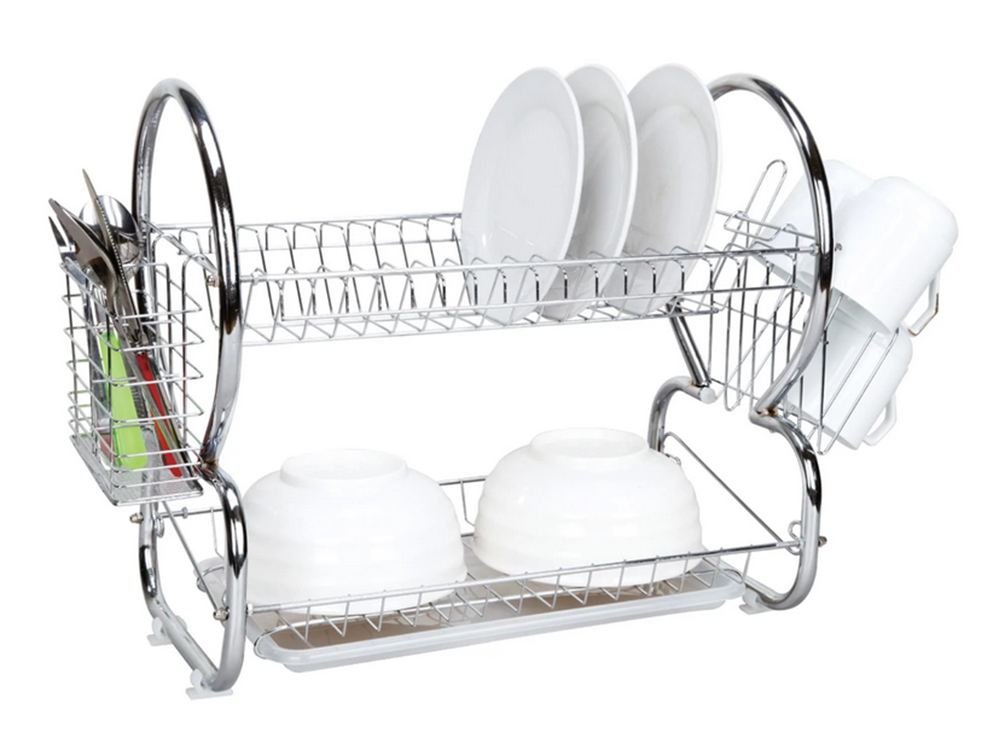 2-Tier Dish Drying Rack, Drainer with Cutlery Holder