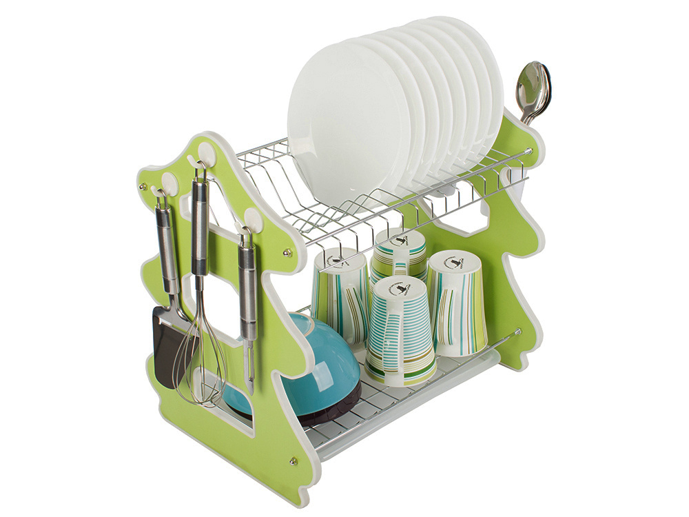 2-Tier Christmas Dish Drying Rack with Tray (4)