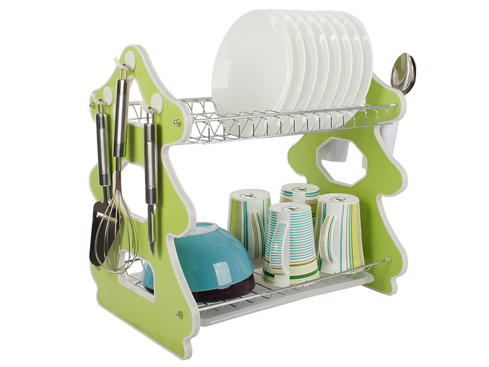 2-Tier Christmas Dish Drying Rack with Tray (5)