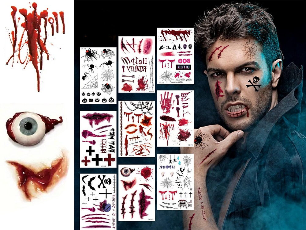 Tattoos Halloween Fake Realistic Washable Temporary Disguise Blood