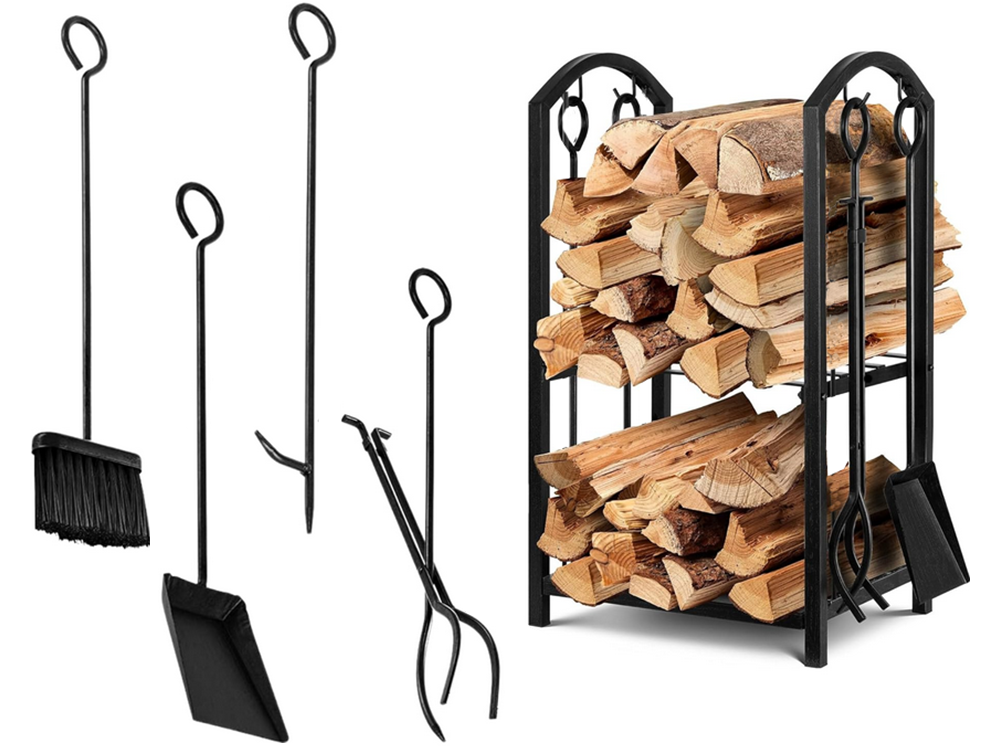 Firewood Rack + Fireplace Tools 4 pcs.