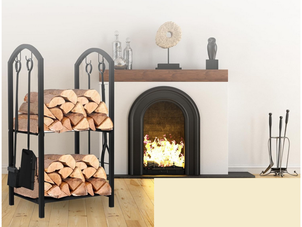 Firewood Rack + Fireplace Tools 4 pcs.