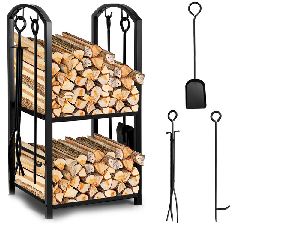 Firewood Rack + Fireplace Tools 4 pcs.