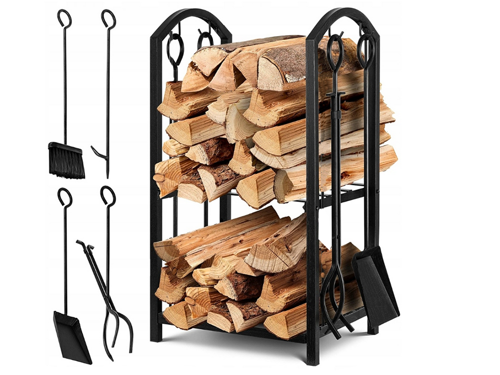 Firewood Rack + Fireplace Tools 4 pcs.
