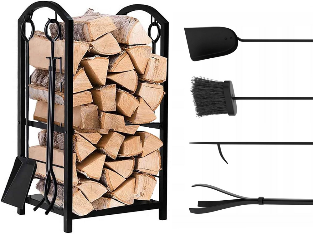 Firewood Rack + Fireplace Tools 4 pcs.