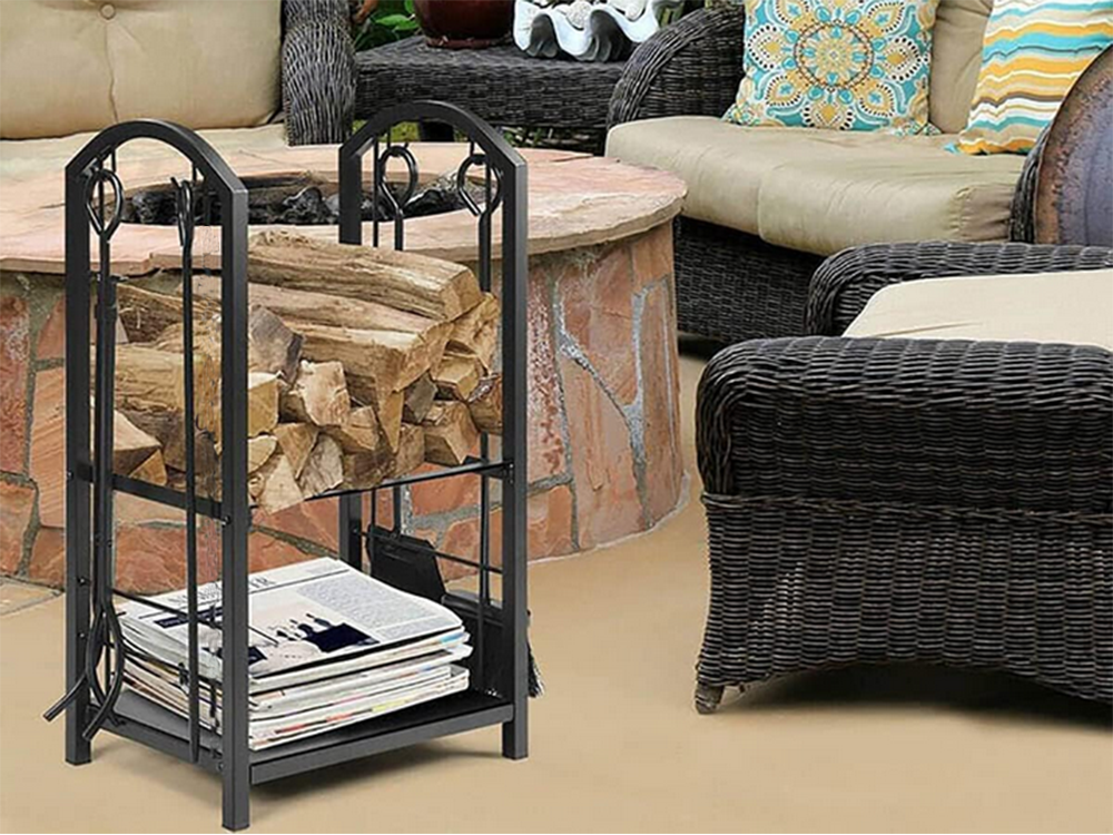 Firewood Rack + Fireplace Tools 4 pcs.