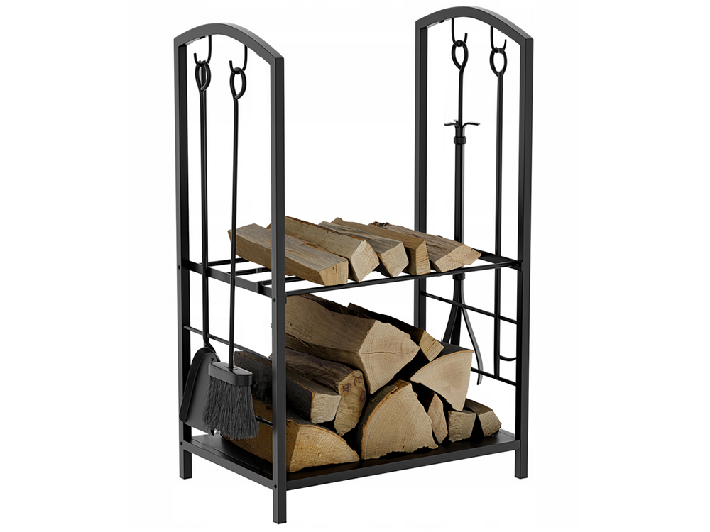 Firewood Rack + Fireplace Tools 4 pcs.