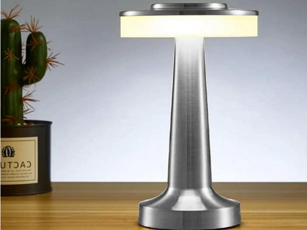 Wireless Touch Table Lamp, 3 Light Shades, Silver