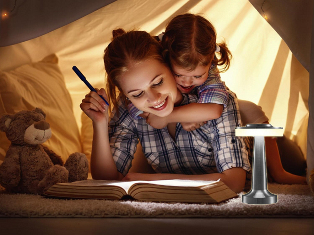 Wireless Touch Table Lamp, 3 Light Shades, Silver