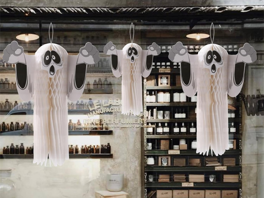 3D Foldable Paper Ghost Halloween Decoration, White