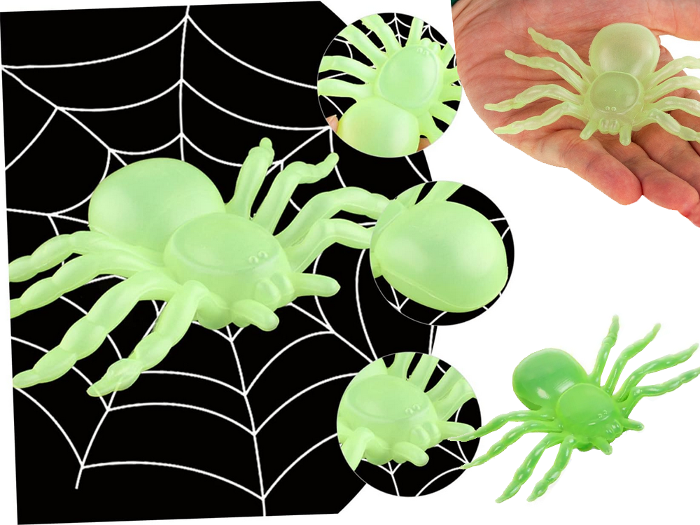 Halloween Decoration Large Spiders, Fluorescent, 11 cm, 2 pcs, Green