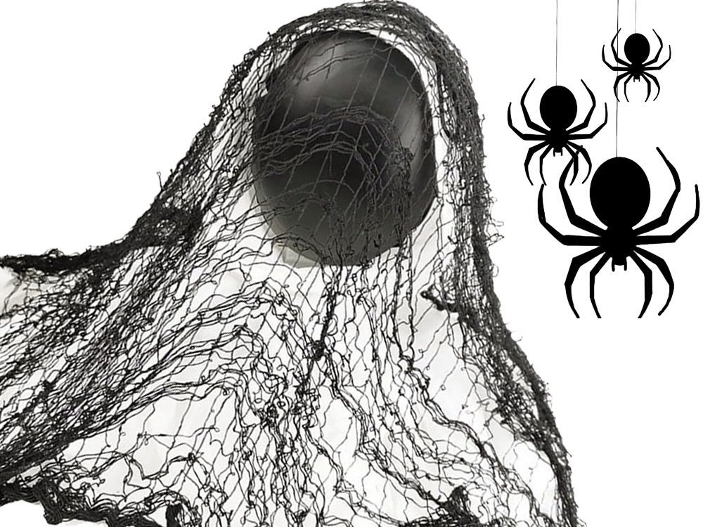 Artificial Large Black Spider Web Halloween Decoration 2 Pieces