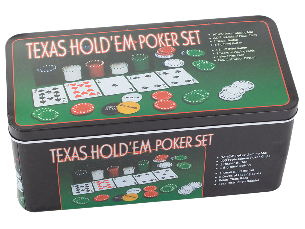Texas Hold\'em Poker Set with 200 Chips, Cards, Mat