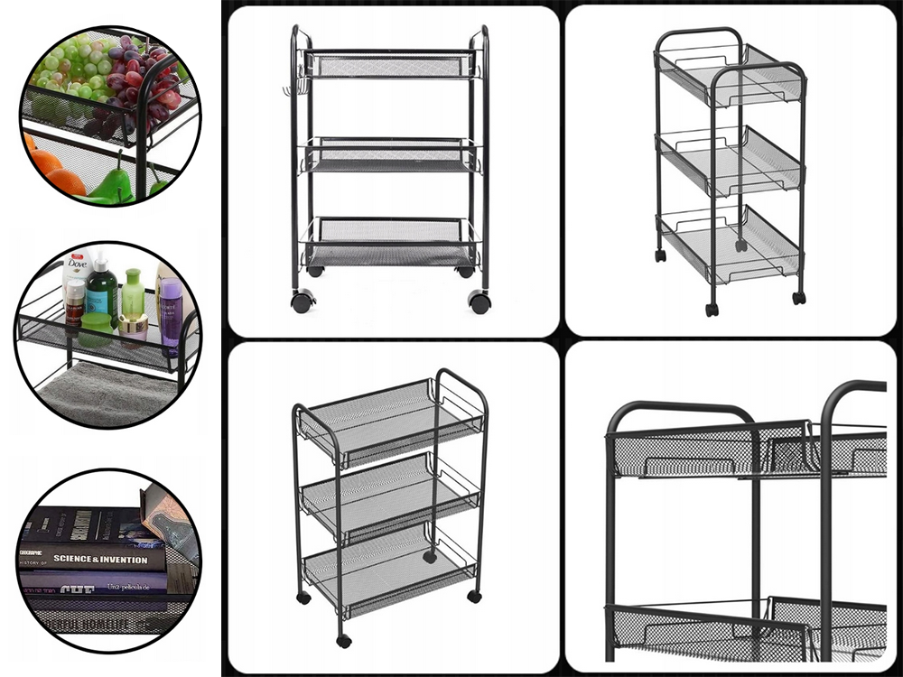 Bathroom shelf kitchen cabinet on wheels metal rack three levels 3