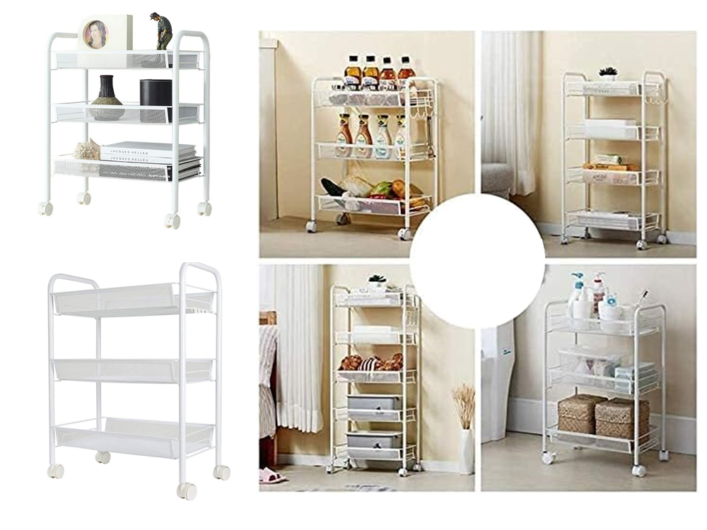 Bathroom Shelf Kitchen Cabinet on Wheels Metal Rack Three Levels