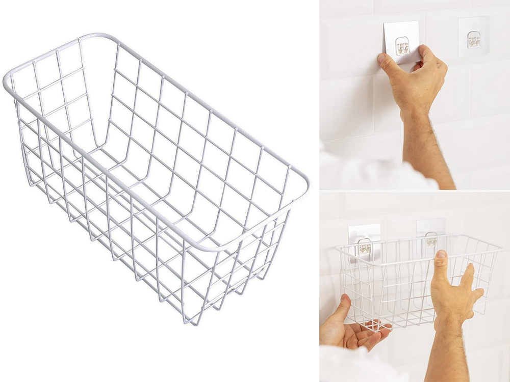 Hanging Metal Basket / Organizer, White