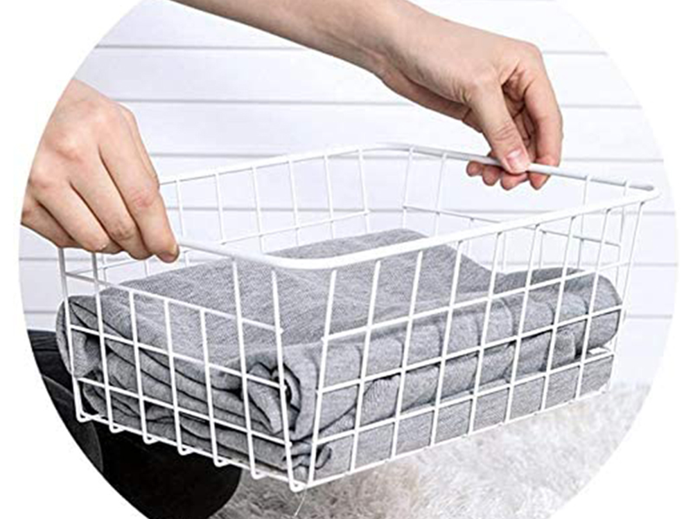 Large White Metal Wire Organizer Basket, 28.5x22x12 cm