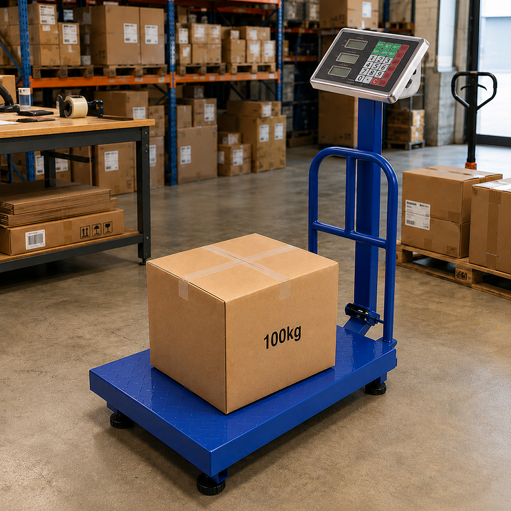 Electronic Platform Scale with Backrest, 100kg, LCD, Blue