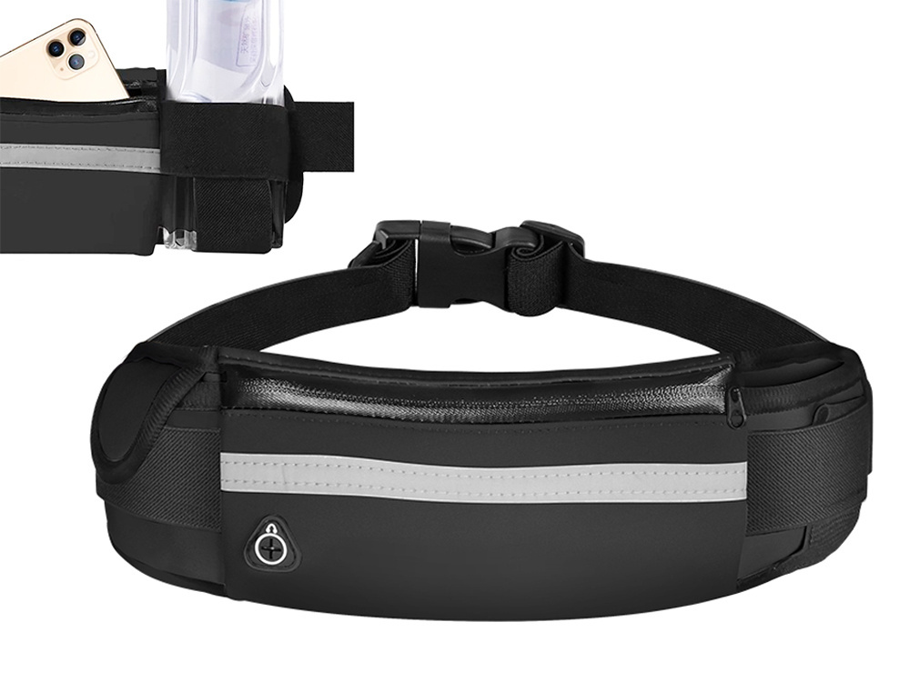 Running belt with pockets, bottle holder and phone compartment, black (0)