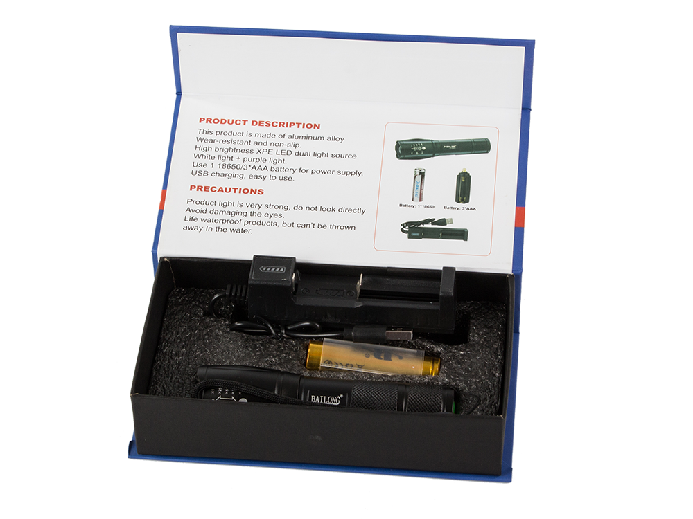 Bailong BL-UV-395 Tactical UV Flashlight, XM-L2 LED, Zoom, 300m Range