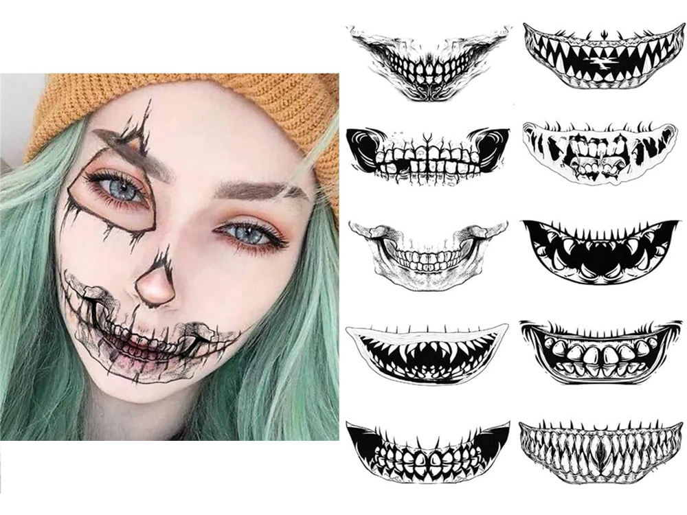 Halloween Temporary Tattoo, Realistic Teeth, 12x5 cm