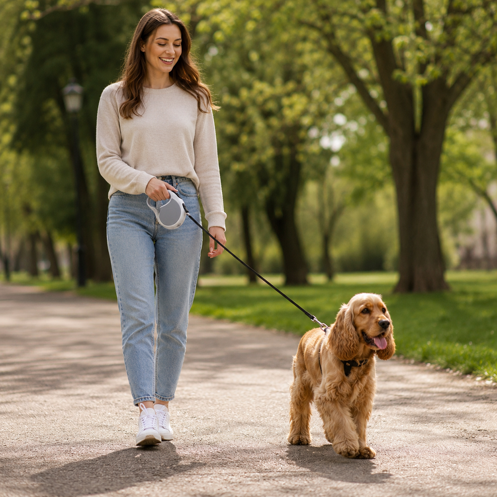 Retractable Dog Leash, 5m, Up to 15kg, Black