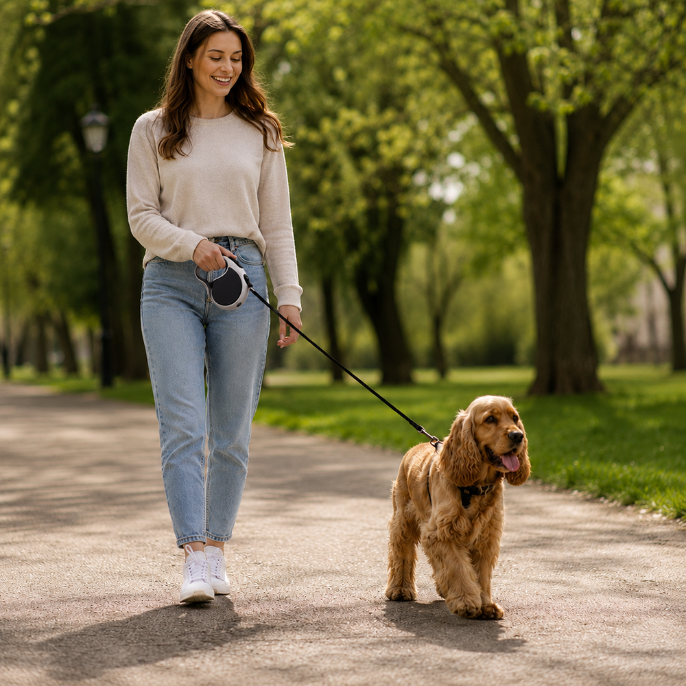 Automatic Retractable Dog Leash, 5m, up to 15kg, Black