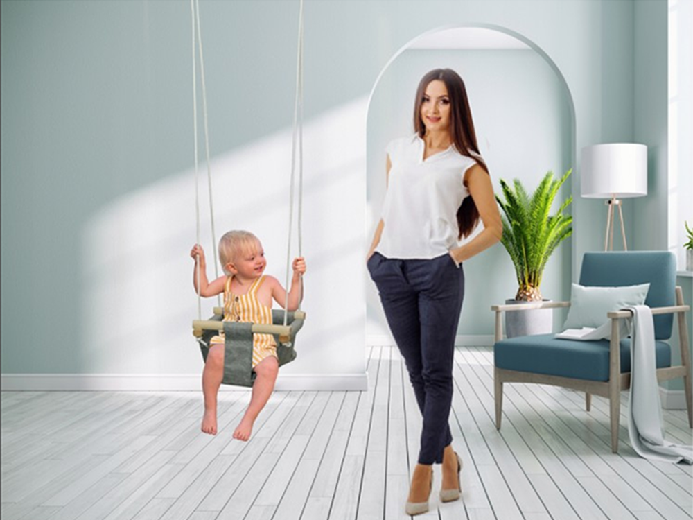 Fabric Baby Swing with Wooden Elements, Grey