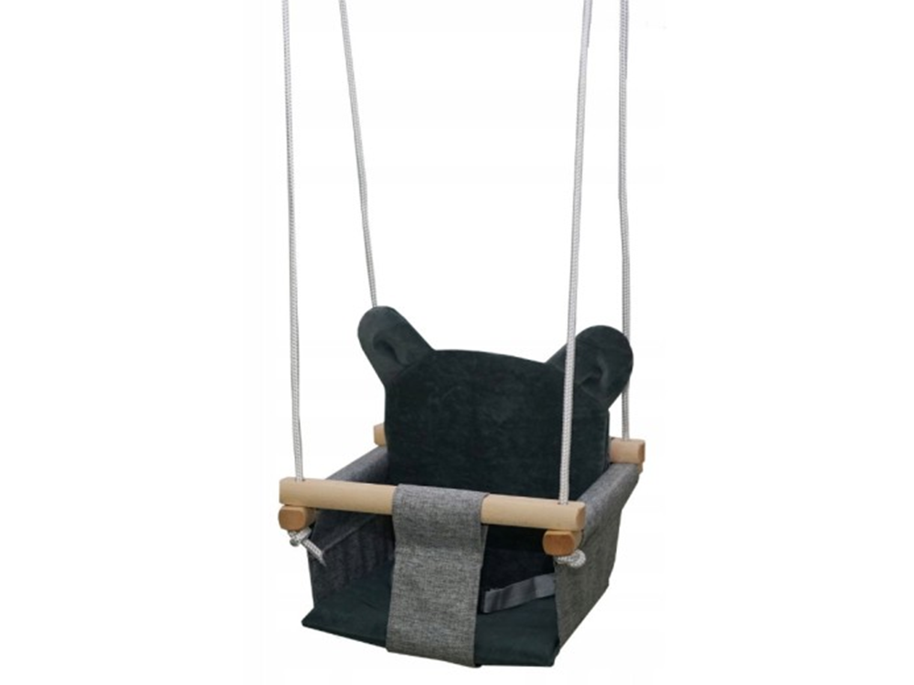 Fabric Baby Swing with Wooden Elements, Grey