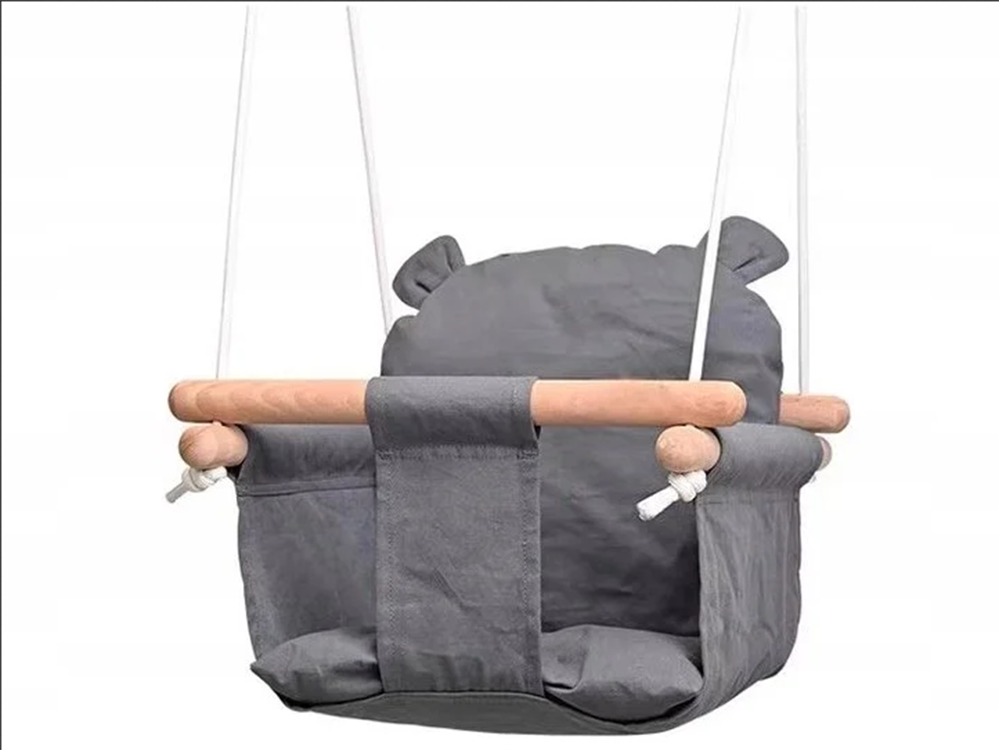 Fabric Baby Swing with Wooden Elements, Grey